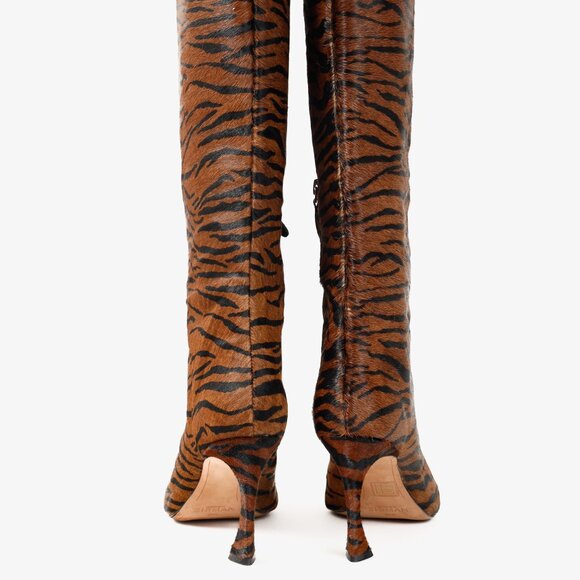 Alexandre Birman Kyra Brown Haircalf Zebra Knee-High Boots - Picture 4 of 12